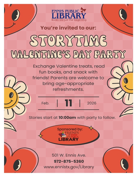 For our littlest patrons: Come exchange Valentine treats, read fun books, and snack with friends! Parents are welcome to bring age-appropriate refreshments.  Stories start at 10 am, with party to follow.